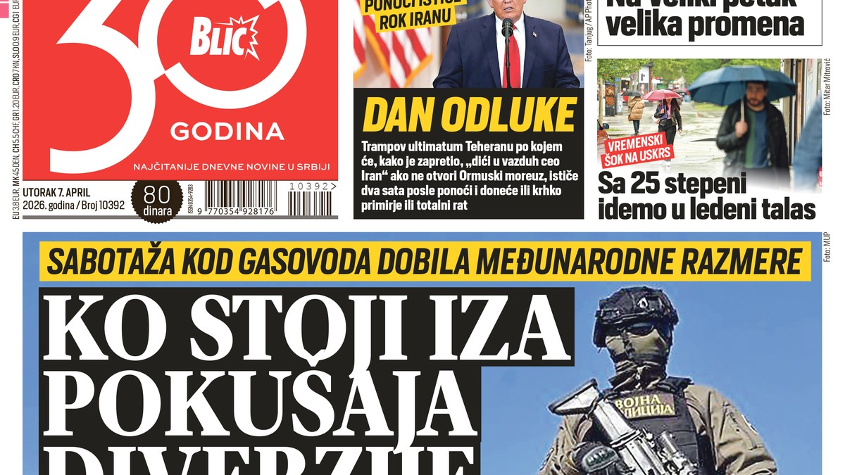 Blic naslovna strana za 7.4.
