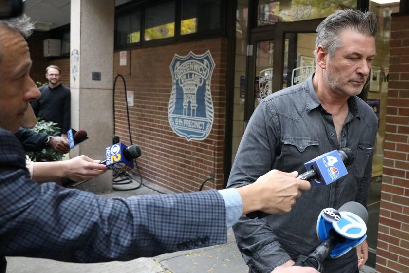 Actor Baldwin exits the 6th precinct of the New York Police Department in Manhattan, New York