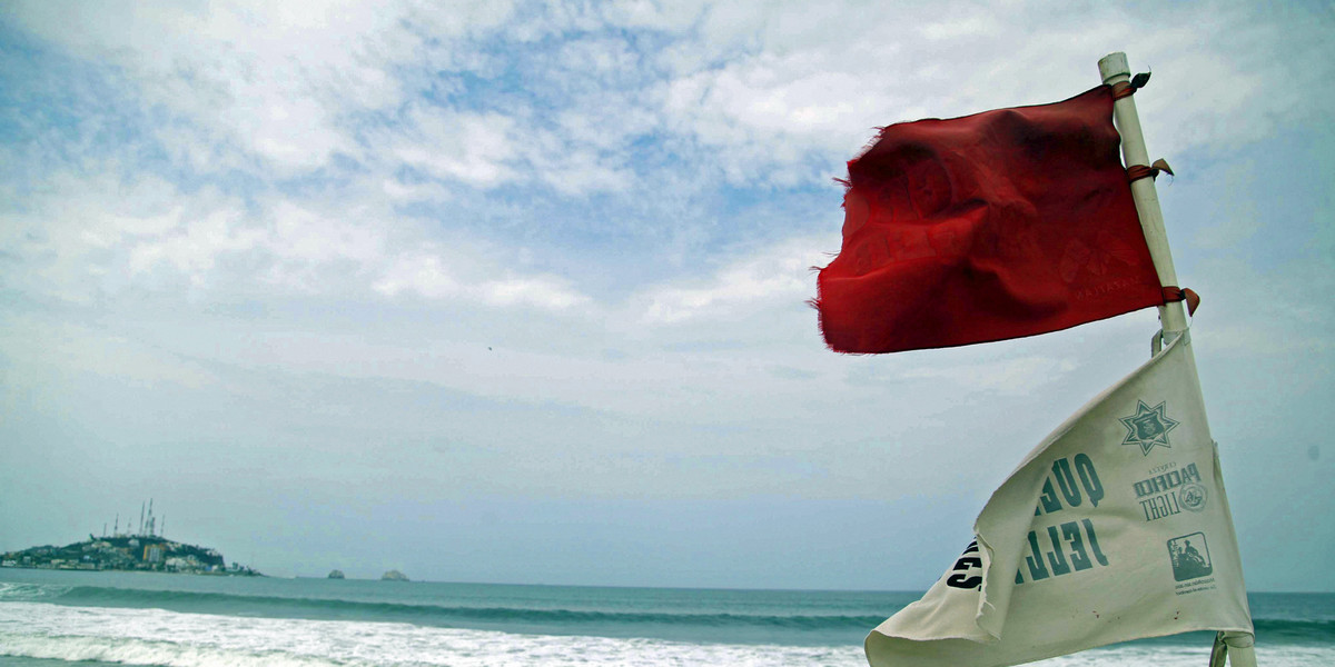 A red hurricane warning flag.
