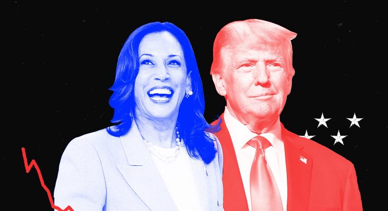 Business Insider looked at Vice President Kamala Harris and former President Donald Trump's plans for eight major economic categories that affect Americans' daily lives.Julia Beverly /Getty, Anna Moneymaker/Getty, Tyler Le/BI