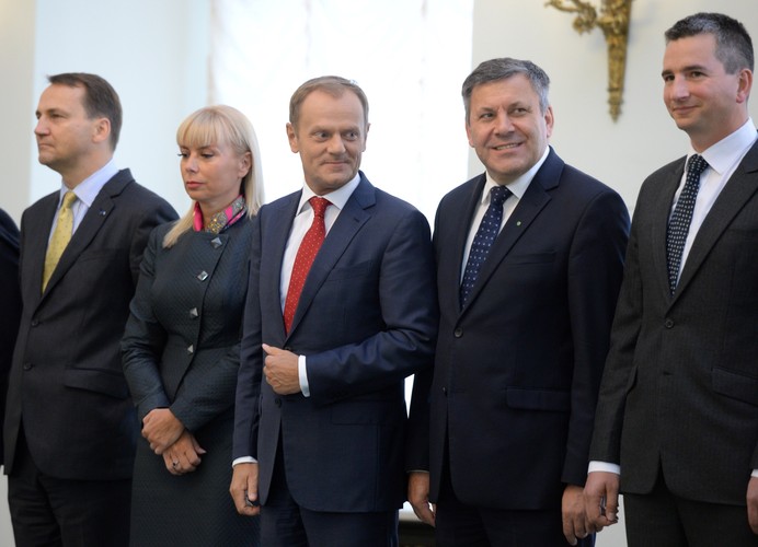 Uroczystość przyjęcia przez prezydenta RP dymisji Rady Ministrów w Pałacu Prezydenckim w Warszawie