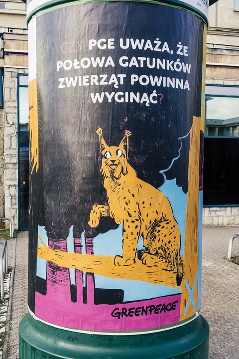 Greenpeace zorganizował kampanię na ulicach Warszawy, w której krytykuje PGE