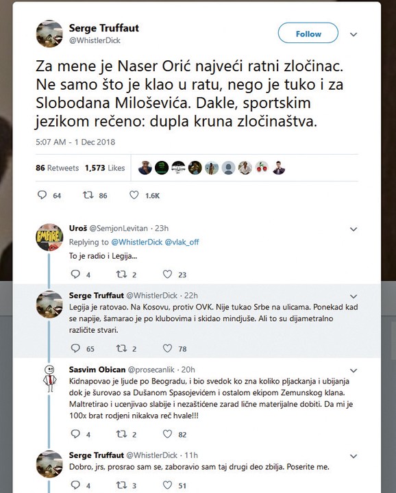 TrifunoviÄ je na tviteru napisao svoju rekaciju na osloÄenje OriÄa