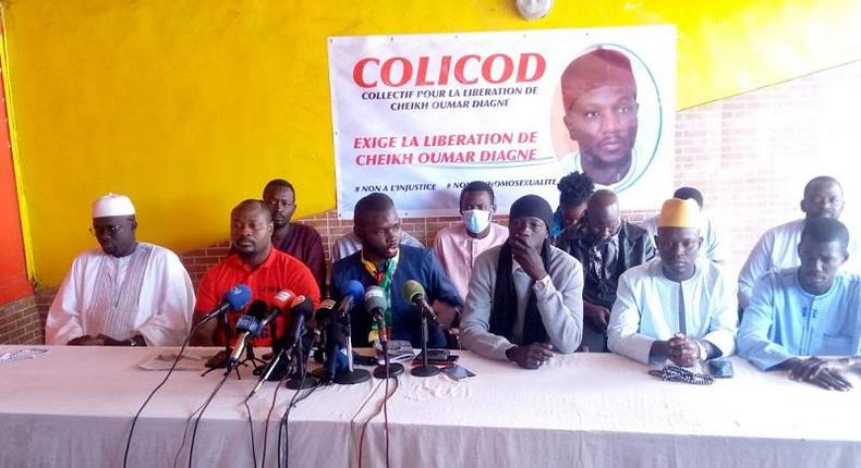 Le Collectif pour la libération de Cheikh Oumar Diagne (Colicod) en conférence de presse, le 12 avril 2022
