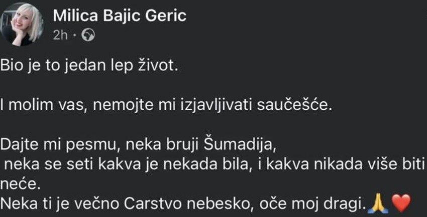 Objava ćerke Andrije Bajića