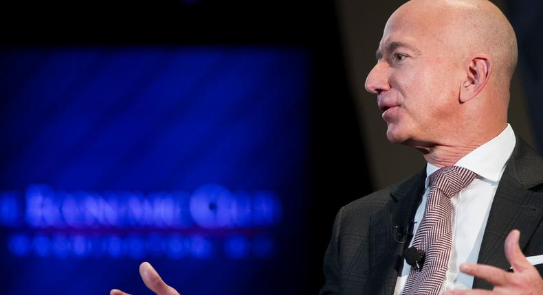 Jeff Bezos, Amazon founder and CEO, speaks at The Economic Club of Washington's Milestone Celebration in Washington, Thursday, Sept. 13, 2018. Bezos said that he is giving $2 billion to start the Bezos Day One Fund which will open preschools in low-income neighborhoods and give money to nonprofits that helps homeless families.