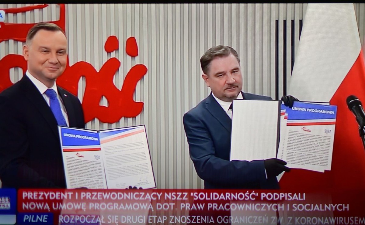 Prezydent RP Andrzej Duda oraz przewodniczący Solidarności Piotr Duda