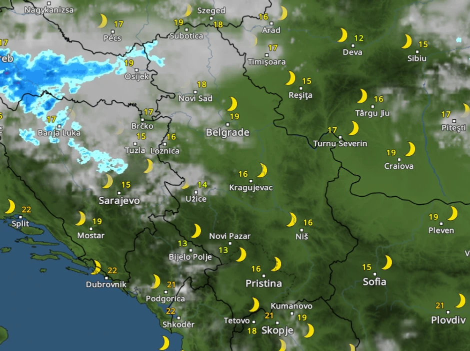 Kretanje padavina u 23 sata