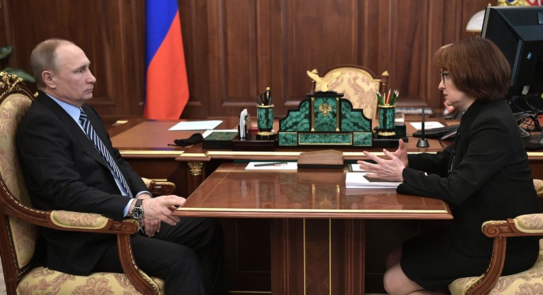 Russian President Vladimir Putin with Central Bank chief Elvira Nabiullina.