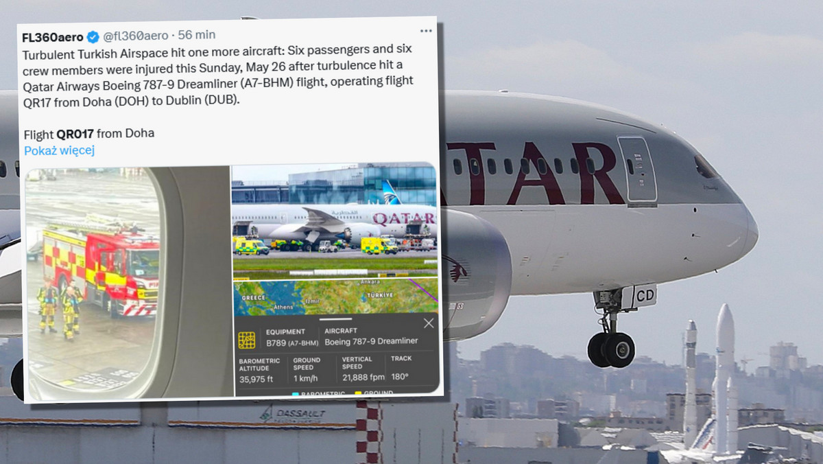 Potężne turbulencje: 12 osób rannych na pokładzie samolotu Qatar Airways 