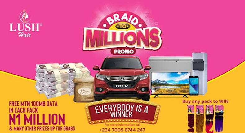 Win 1 million naira, brand-new car & other amazing prizes in Lush Hair Braid To Million promo