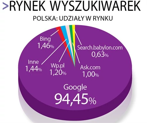 Google na całym świecie odpowiada na około dwie trzecie wszystkich pytań zadanych wyszukiwarkom. Także w Polsce Google jest praktycz­nie monopolistą. Wyszukiwarka oferuje dobre wyniki i wiele darmowych usług dodatkowych, takich jak Google Mail, Mapy albo YouTube. Dlatego eksperci od SEO koncentrują się przede wszystkim na optymalizacji stron internetowych swoich klientów pod kątem wyszukiwania w Google. Ale dobre pozycjonowanie witryny w sieci poprawia jej pozycję także w wypadku innych, konkurencyjnych wobec Google wyszukiwarek.