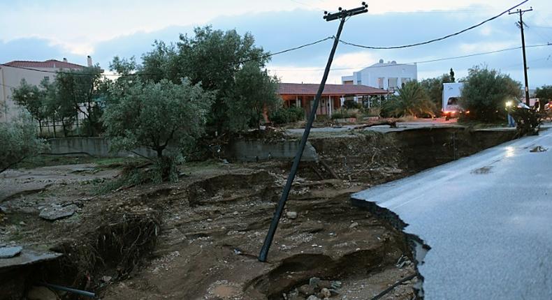 Storm damage at the town of Kineta closed road and rail links between Athens and the Peloponnesian peninsula