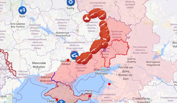 Ukrajina, mapa okupirane teritorije