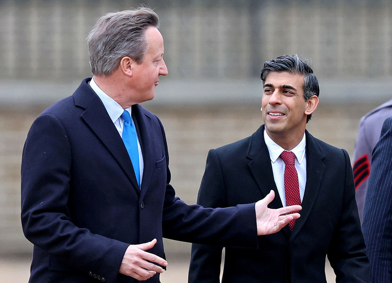 Minister spraw zagranicznych Wielkiej Brytanii David Cameron i premier Wielkiej Brytanii Rishi Sunak, Londyn, 21 listopada 2023 r.