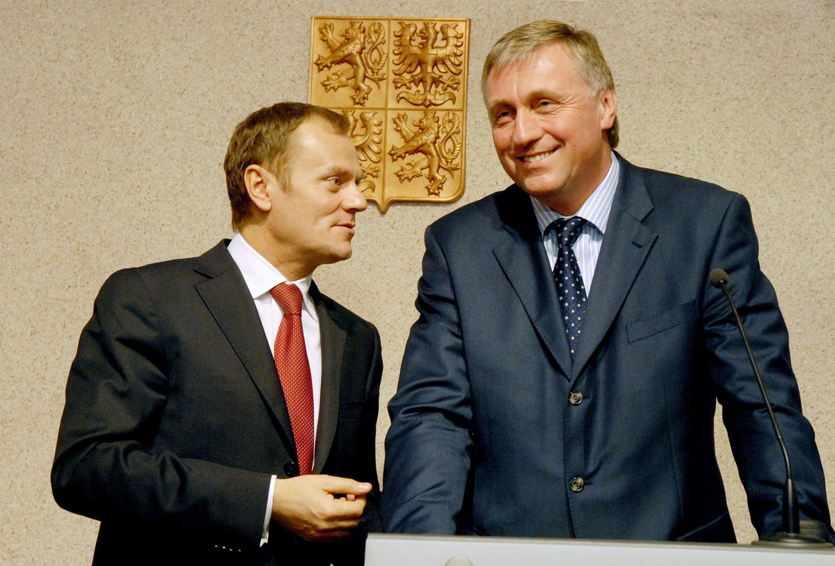 Premier Polski Donald Tusk i premier Czech Mirek Topolanek