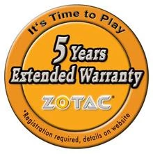 Logo informujące o pięcioletniej gwarancji na karty graficzne Zotac
