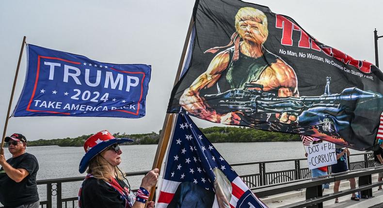 Supporters of former President Donald Trump gather near his residence at Mar-A-Lago in Palm Beach, Florida, on August 9, 2022.