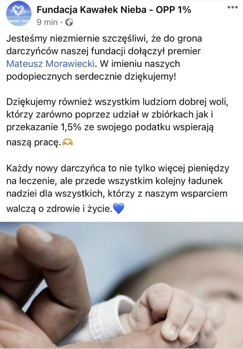 Fundacje, które otrzymały pieniądze od Morawieckiego umieszczają te informacje na swoich profilach w mediach społecznościowych.