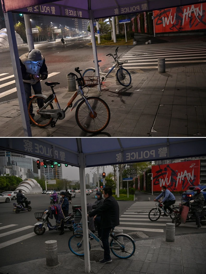 Vuhan nekad i sad (gore: 26. januar, dole: 1. april)