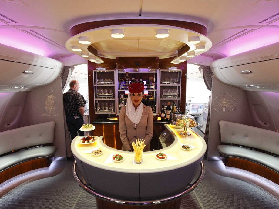 Emirates Airbus A380 on board bar and lounge.