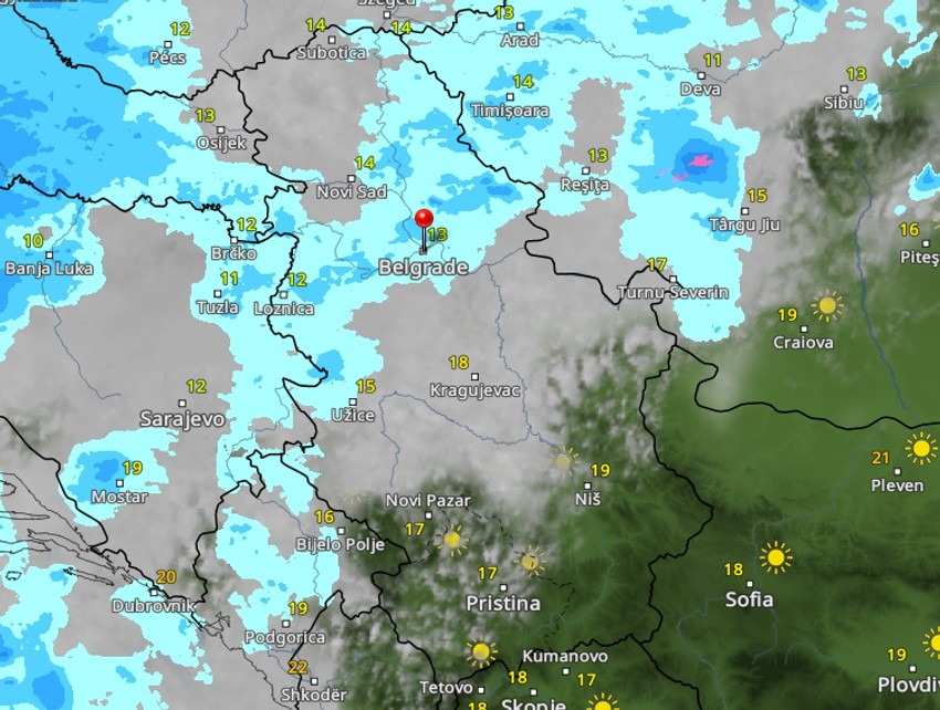 Kretanje nevremena u 14 časova u nedelju
