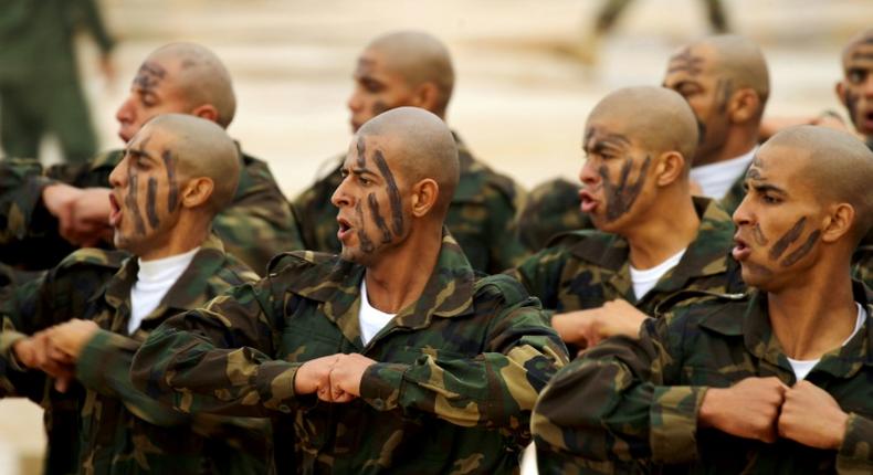 Members of the self-proclaimed Libyan National Army (LNA) of strongman Khalifa Haftar attend a graduation ceremony in Benghazi on December 31, 2018