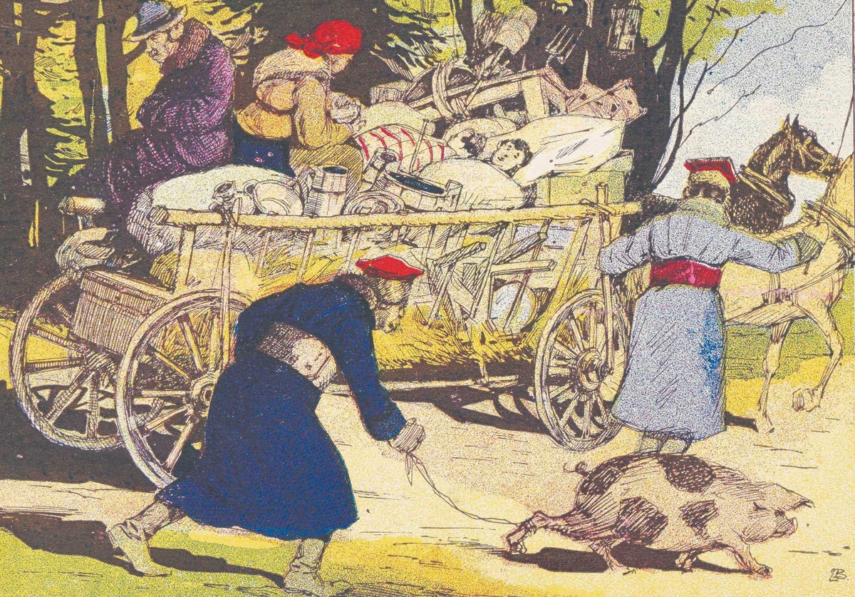 „Przed prusakiem”, pocztówka z 1915 r.