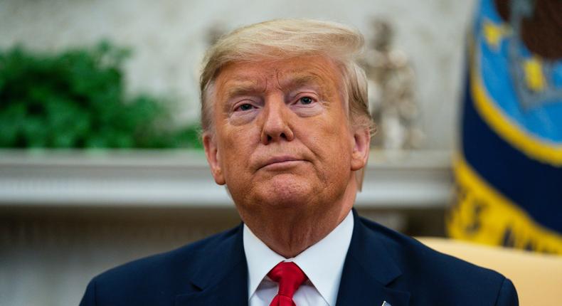 President Donald Trump listens to a question during a meeting with Ecuadorian President Lenin Moreno in the Oval Office of the White House, Wednesday, Feb. 12, 2020, in Washington. (AP Photo/Evan Vucci)