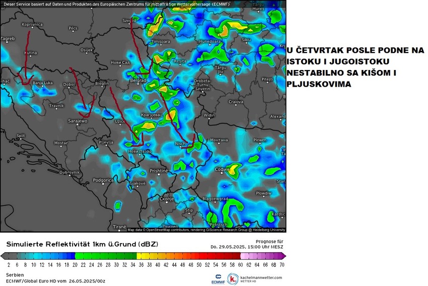 U četvrtak se očekuje naoblačenje sa kišom i pljuskovima
