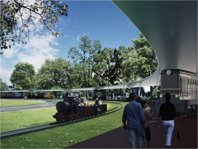 Lokalizacja będzie niewątpliwie dużym atutem nowej inwestycji samorządu i PKP. Duża przestrzeń, tereny zielone pozwolą nie tylko na stworzenie idealnych warunków ekspozycji kolejowych zbiorów muzealnych, ale też pozwolą odwiedzającym muzeum wypoczywać na świeżym powietrzu w granicach stolicy.)