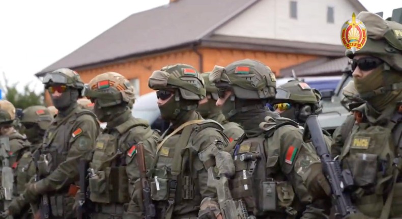 Screenshot from September 11 showing Belarusian soldiers conducting military drills in the Brest region.Telegram/@