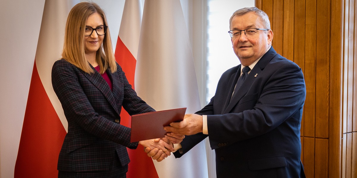 Anita Oleksiak i minister Andrzej Adamczyk