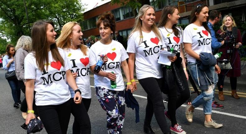 Women arrive for the One Love Manchester tribute concert on June 4, 2017