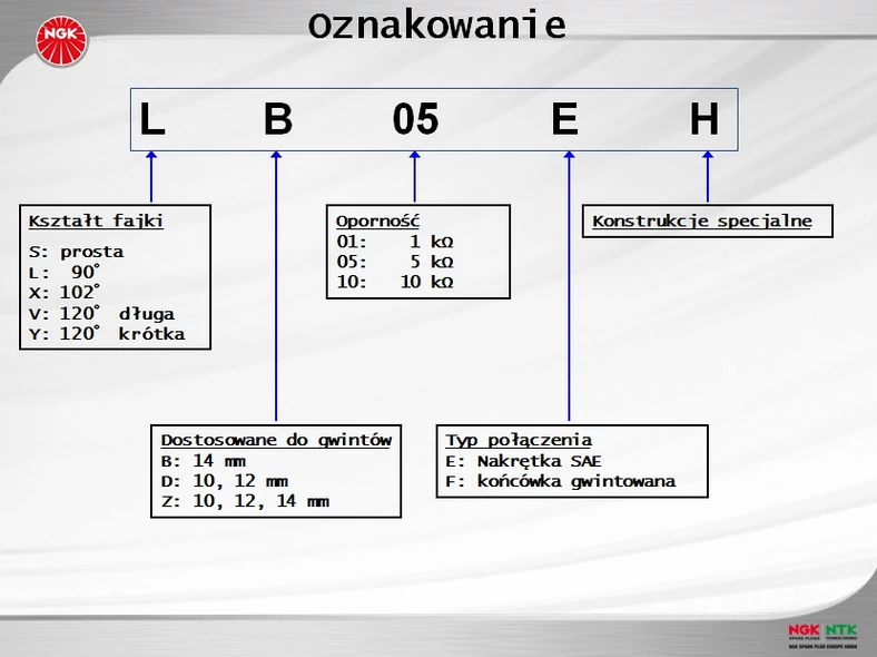 Sposób kodowania fajek NGK