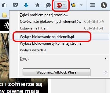 Jak wyłączyć Adblocka na dziennik.pl - Firefox