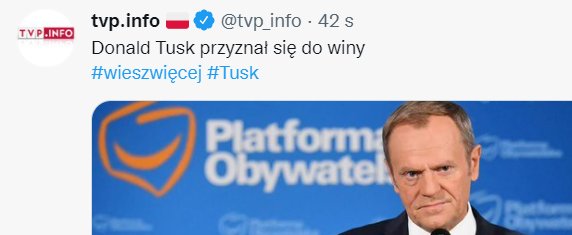 Zrzut ekranu z Twittera TVP Info