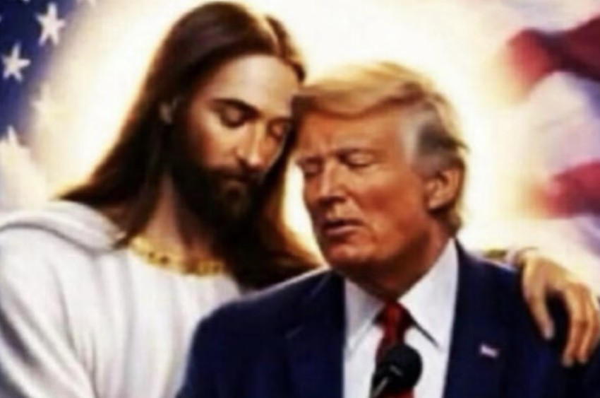 AI fotografija na kojoj su Donald Tramp i Isus koji ga grli
