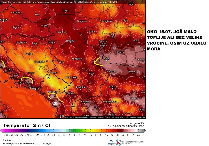 Oko 15. jula malo toplije, ali bez velike vrućine, osim uz more