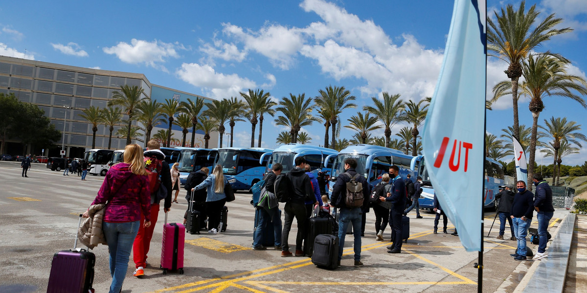 Tourists from Germany arrive at Palma de Mallorca Airport