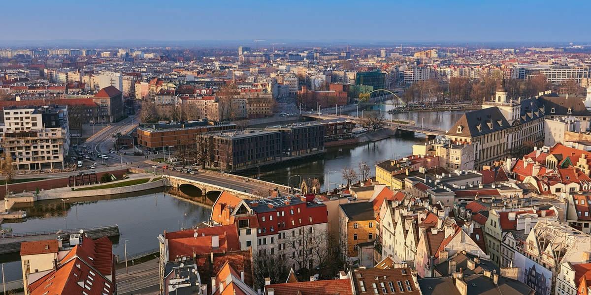 Aerial view on the centre of the city Wroclaw, Poland