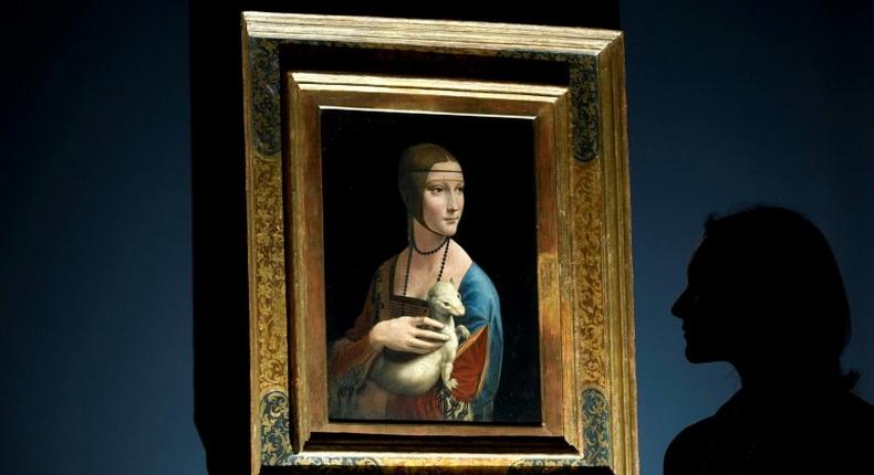 Painting entitled 'Portrait of Cecilia Gallerani' (The Lady with an Ermine) by Leonardo da Vinci at the National Gallery in London