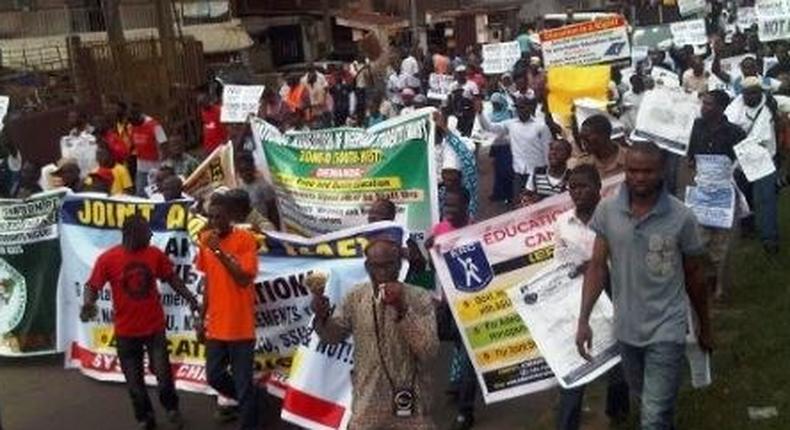 Striking workers at a protest