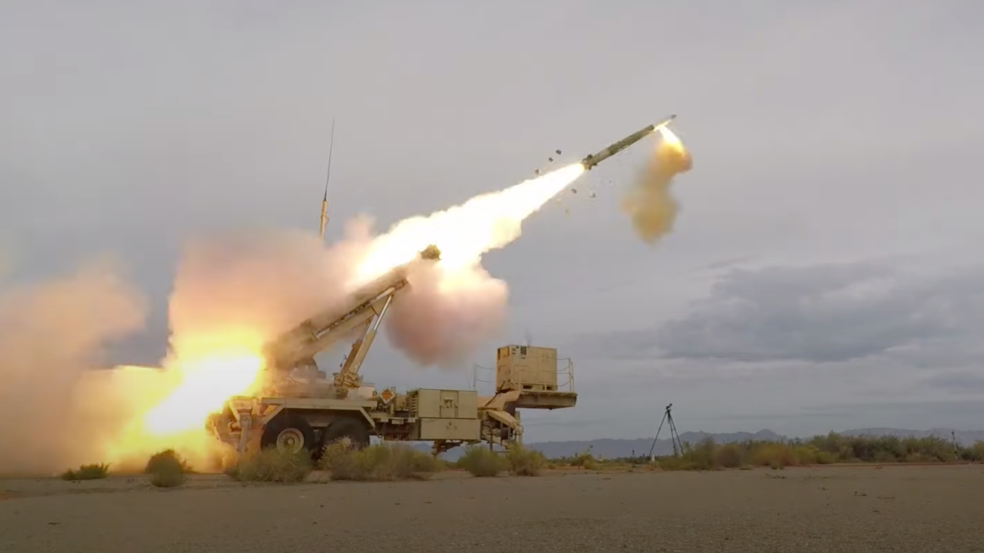 Odpálenie rakety zo systému protivzdušnej obrany Patriot