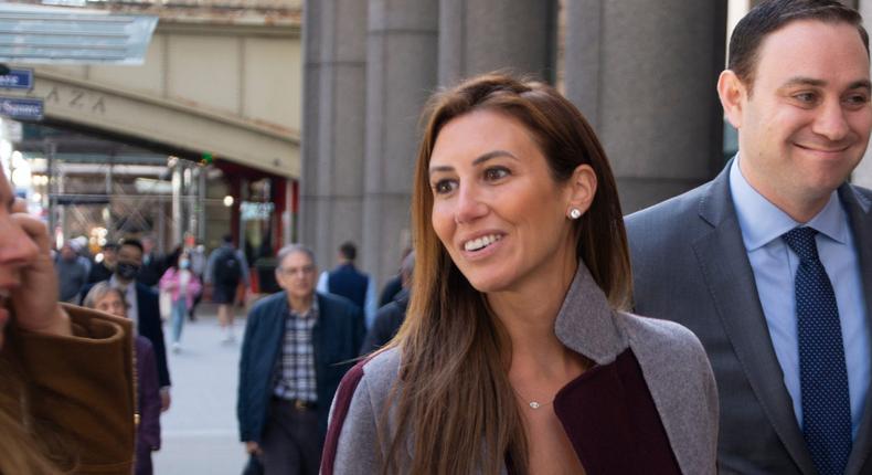 Alina Habba, left, and Michael Madaio, attorneys for former president Donald Trump, in Midtown Manhattan on May 9, 2022.