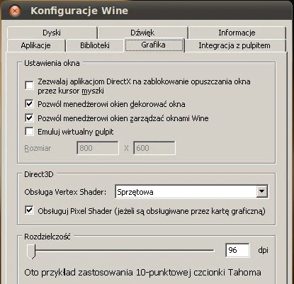 Co prawda w ostatniej wersji translatora Wine zaimplementowano wsparcie dla DirectX 10, ale pozostawia on wiele do życzenia...