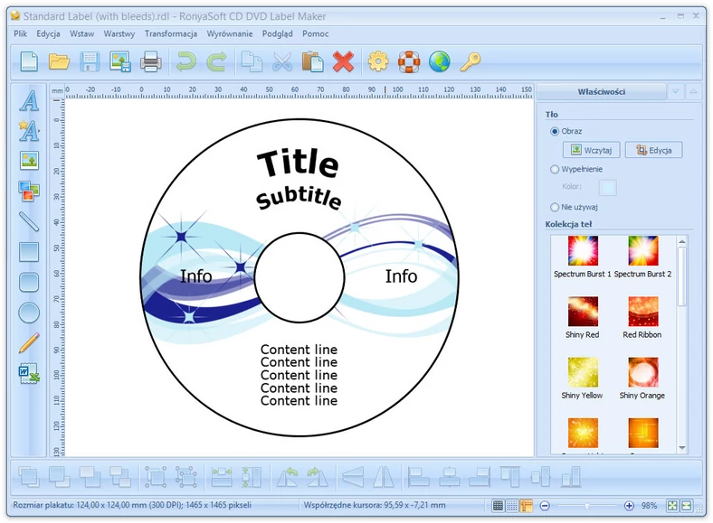 Główne okno programu do okładek dla CD I DVD - RonyaSoft CD DVD Label Maker