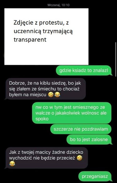 Wiadomości katechety do uczennicy ze Szczecina