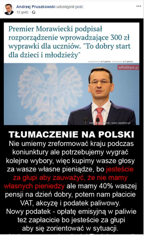 Usunięty post Andrzeja Pruszkowskiego