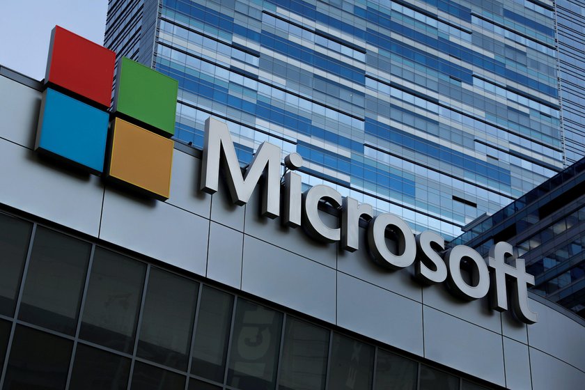 FILE PHOTO: The Microsoft sign is shown on top of the Microsoft Theatre in Los Angeles, California